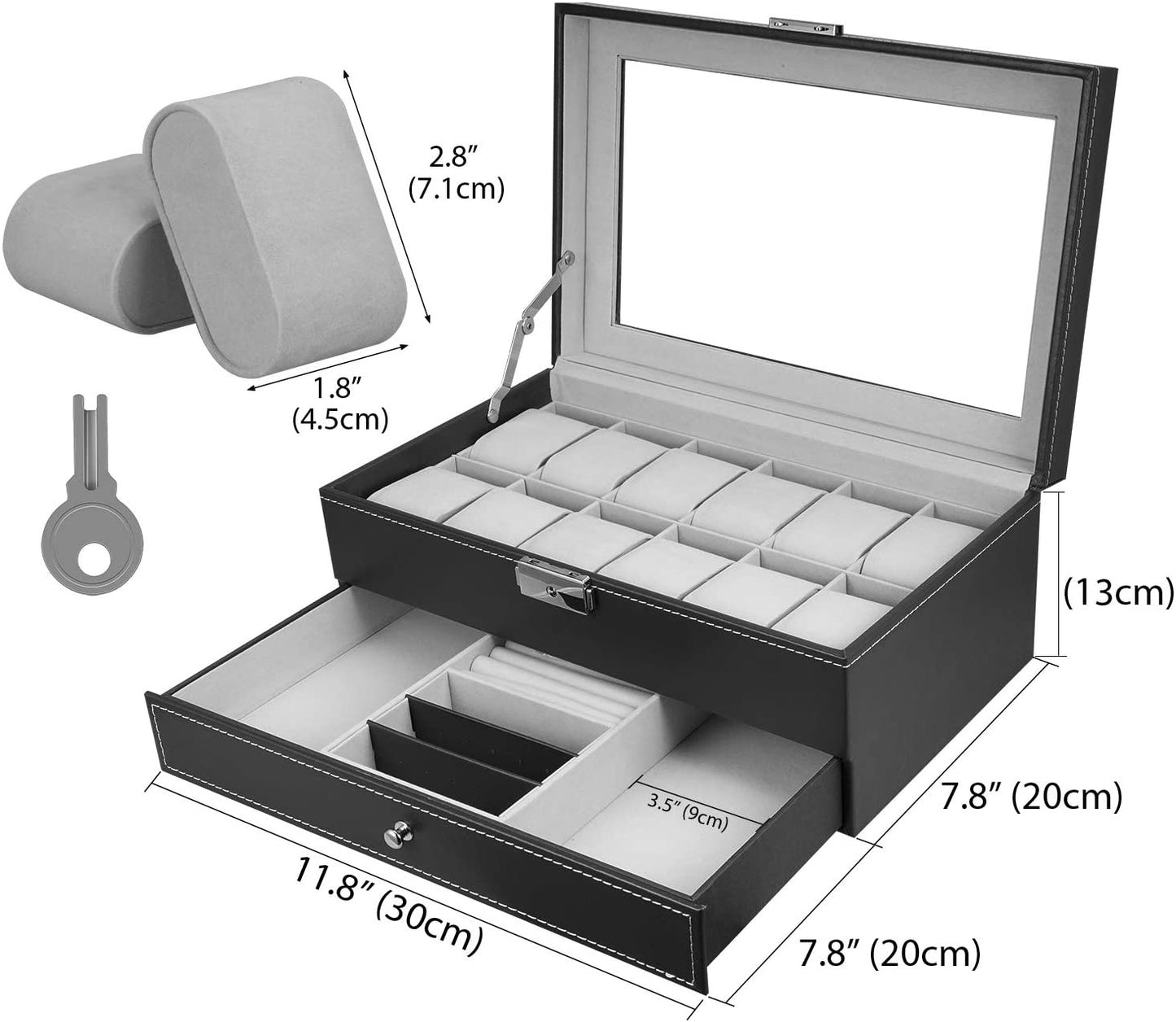 Double Layer Jewelry and Watch Box with Open Window