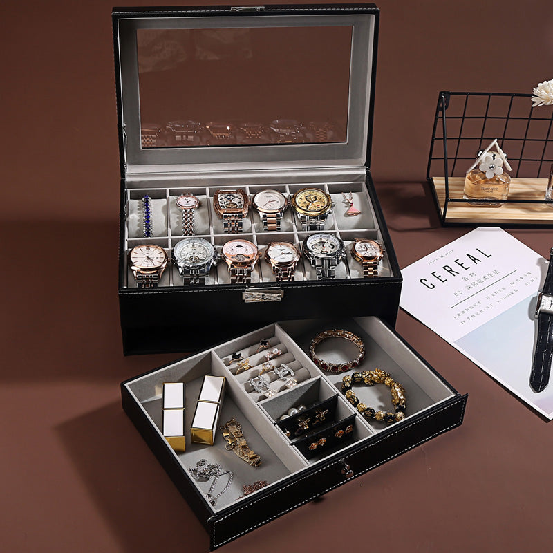 Double Layer Jewelry and Watch Box with Open Window