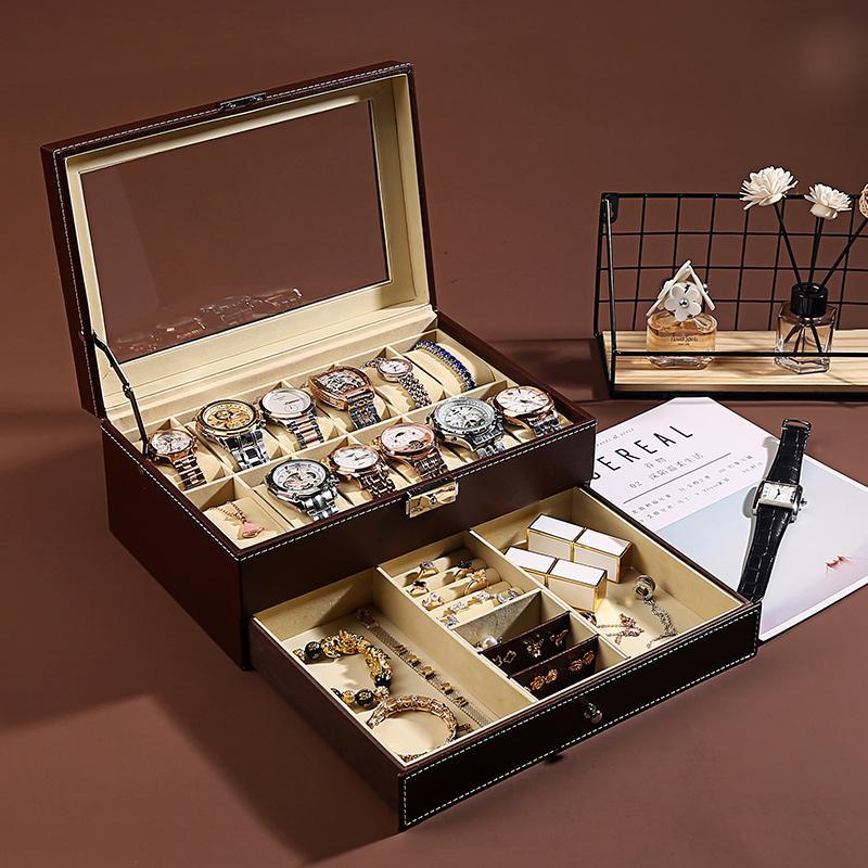 Double Layer Jewelry and Watch Box with Open Window